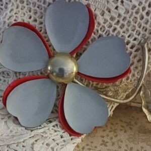 Elegant Gray and Red Floral Brooch
